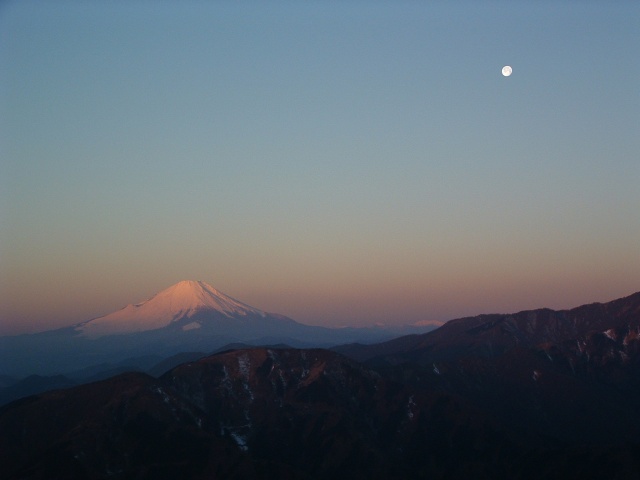 Mt. Fuji and the moon.